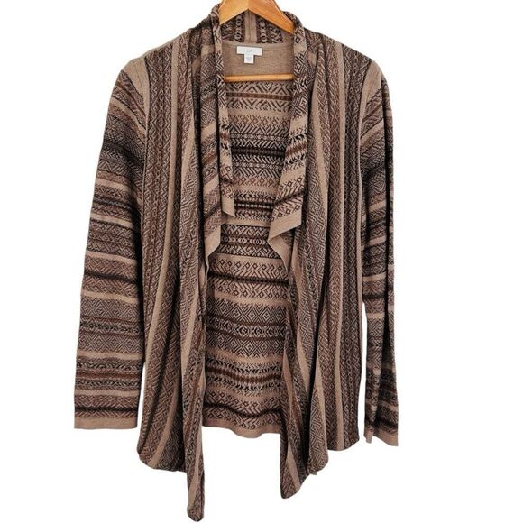 J.Jill brown and tan boho neutral open cardigan size large - Picture 1 of 5